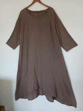 Cottonways 100% Cotton Maxi Tunic Dress in Taupe - Relaxed Scoop Neck